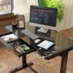 W&E Electric Height Adjustable Sit-Stand Desk w/ 120x60cm MFC Top, Drawer & Fast USB Chargers