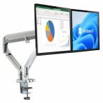 W&E GU70-series Premiums Gas Spring 17″-32″ LCD Dual Monitor Arm w/ Quick-release VESA, 90° Rotation Stop, USB3 Ports | Silver - Image 2