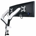 W&E AVA20/21-series Gas Spring Monitor Arm Stand w/ Desk Clamp & Grommet Mount | Dual